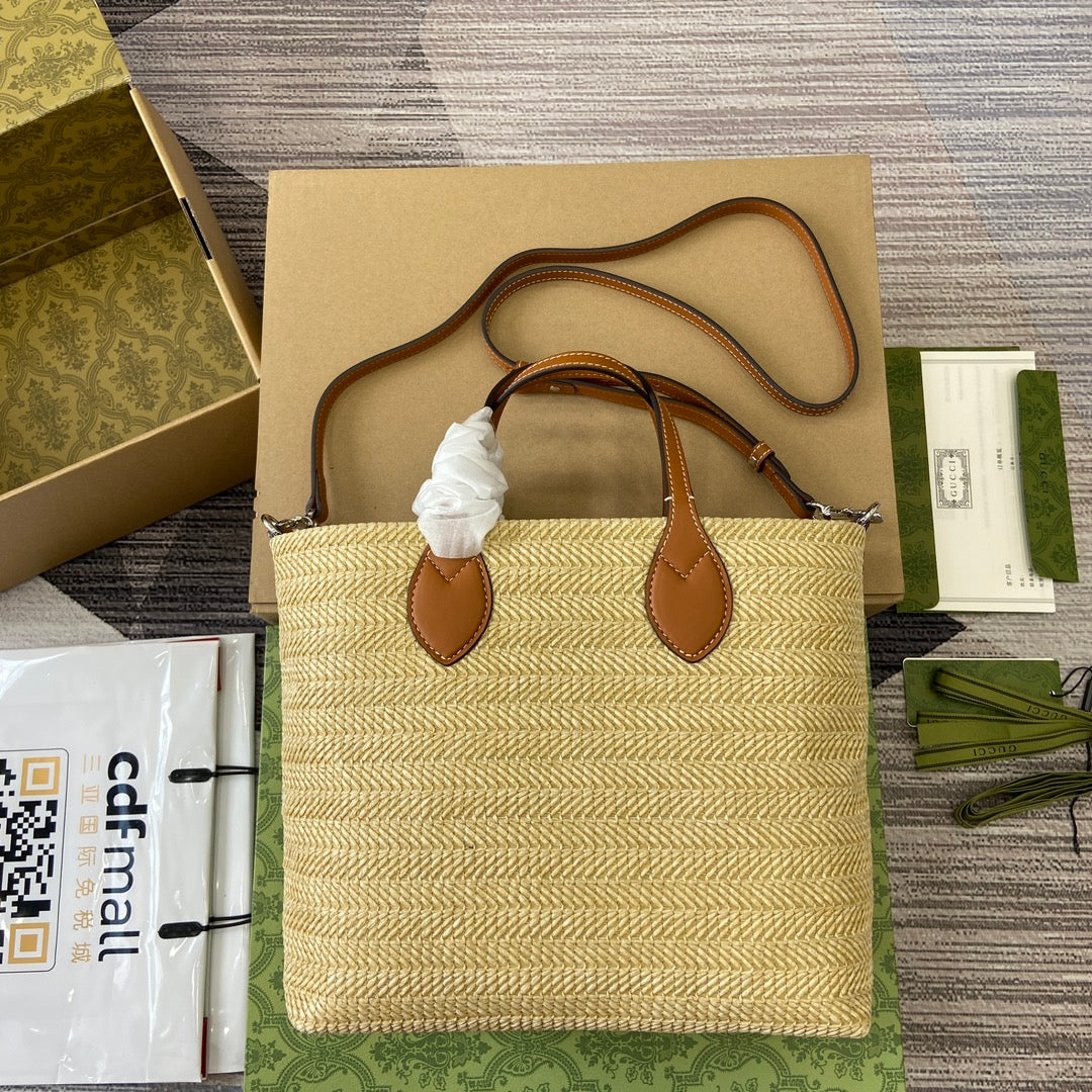 PETIT SAC CABAS 35 EFFET PAILLE MARRON MIX BEIGE