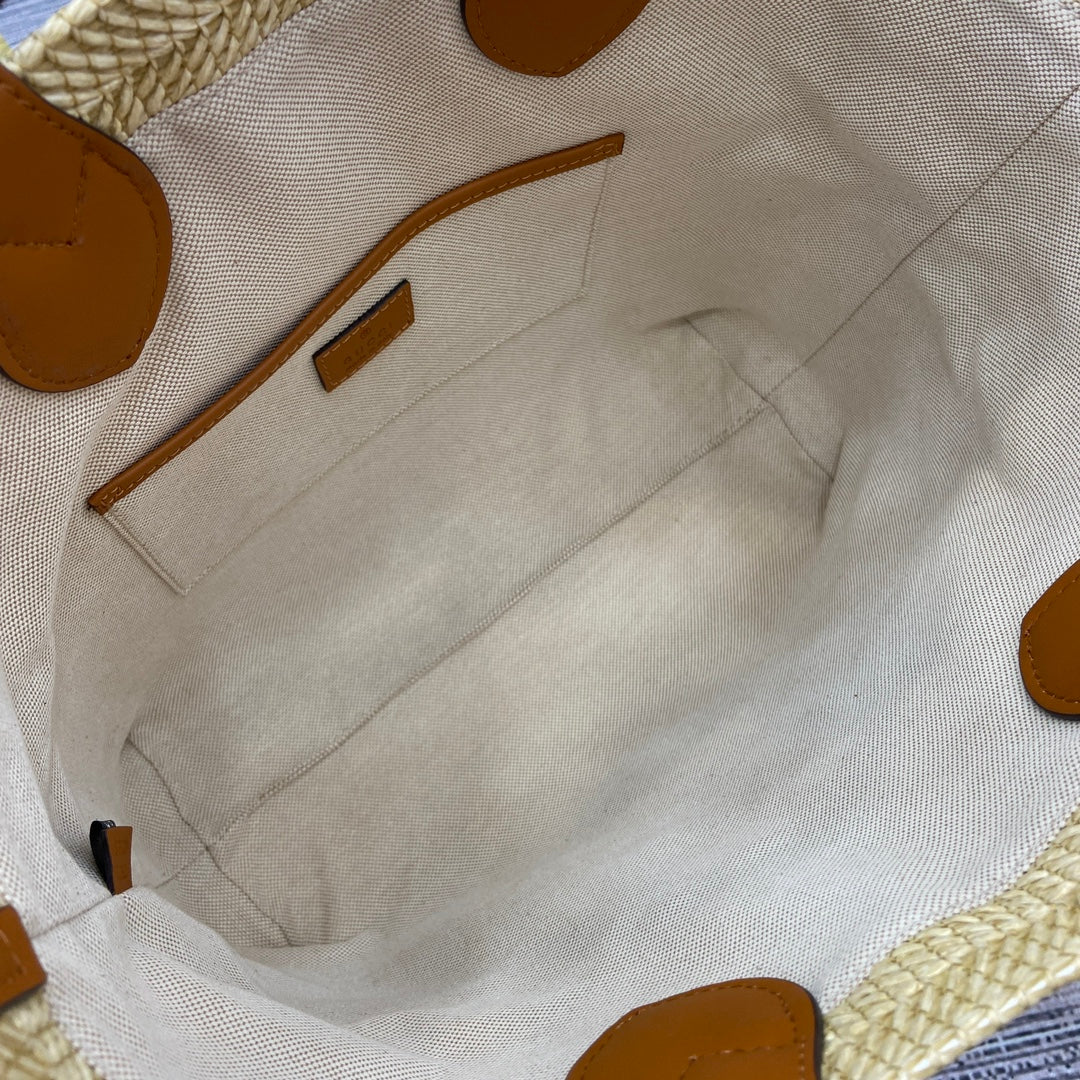 PETIT SAC CABAS 35 EFFET PAILLE MARRON MIX BEIGE