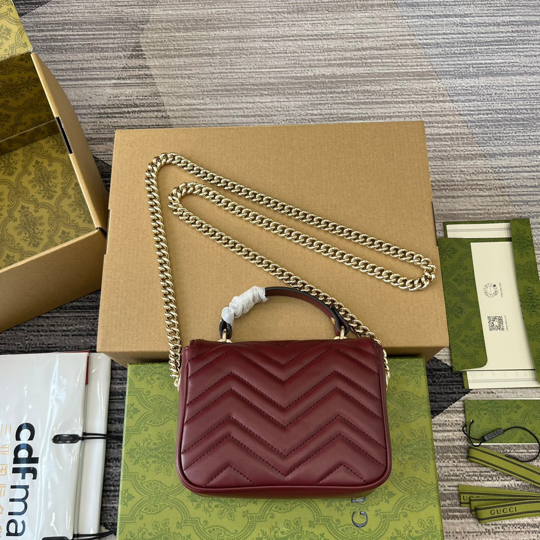 GG MARMONT 13 MINI SAC À MAIN EN CUIR DE VEAU ROUGE ROSSO ANCORA