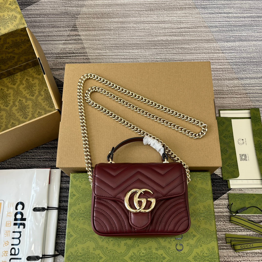 GG MARMONT 13 MINI SAC À MAIN EN CUIR DE VEAU ROUGE ROSSO ANCORA