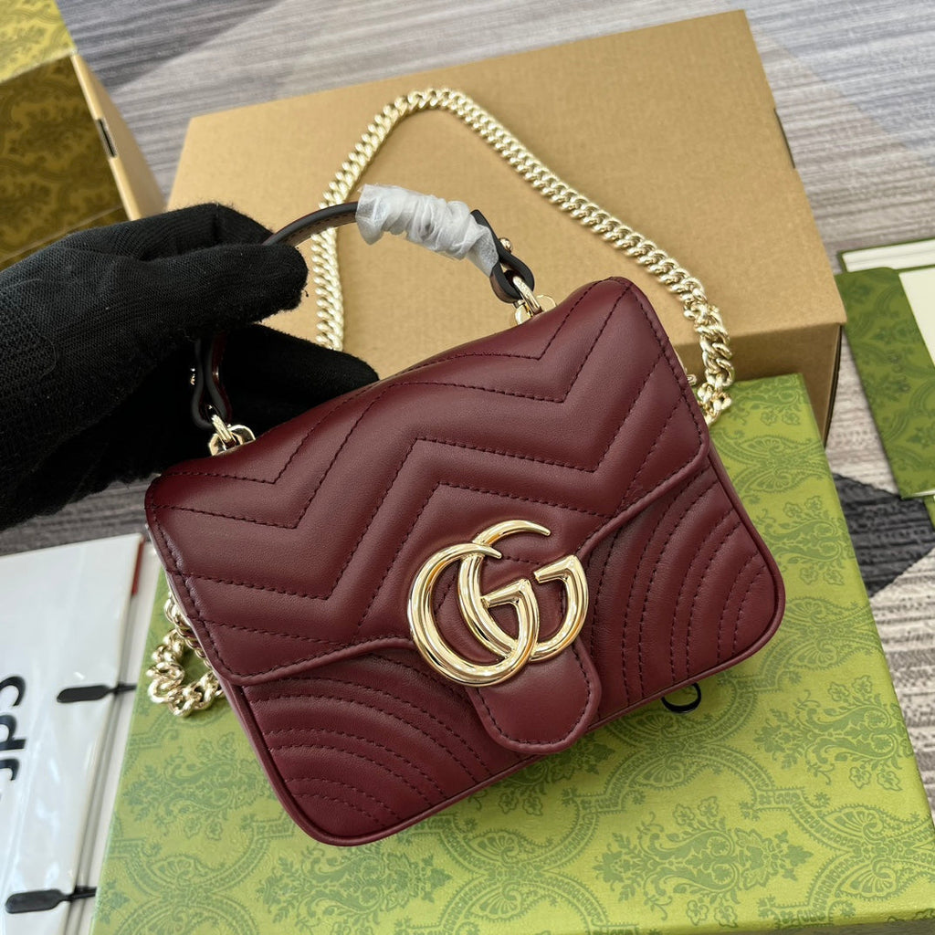 GG MARMONT 13 MINI SAC À MAIN EN CUIR DE VEAU ROUGE ROSSO ANCORA