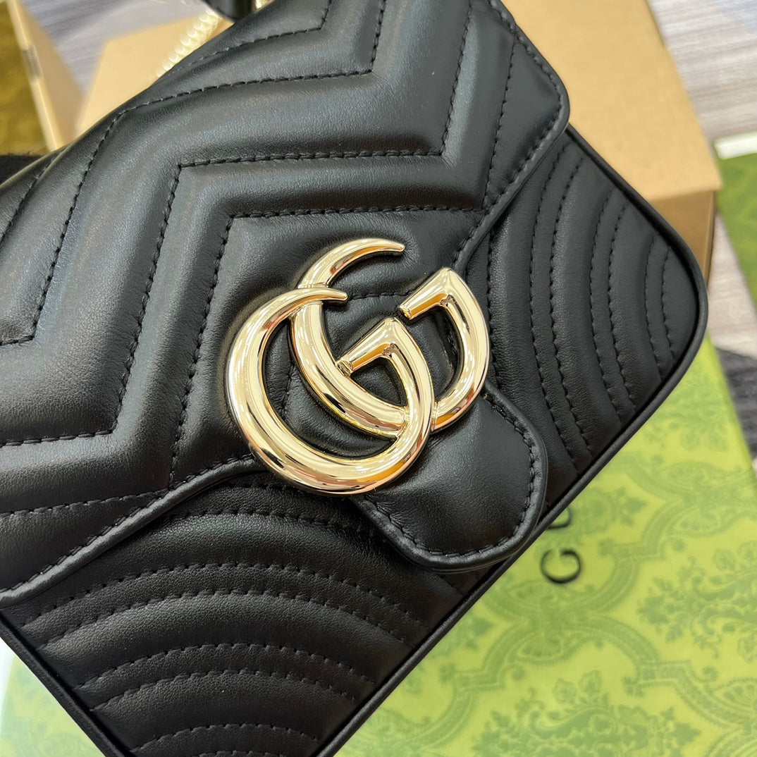 MINI SAC À MAIN GG MARMONT 13 EN CUIR DE VEAU NOIR