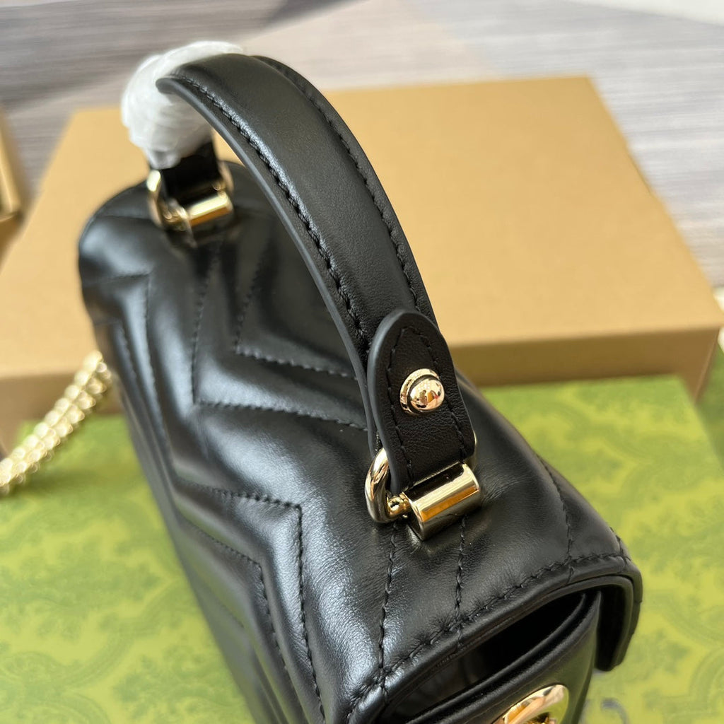 MINI SAC À MAIN GG MARMONT 13 EN CUIR DE VEAU NOIR