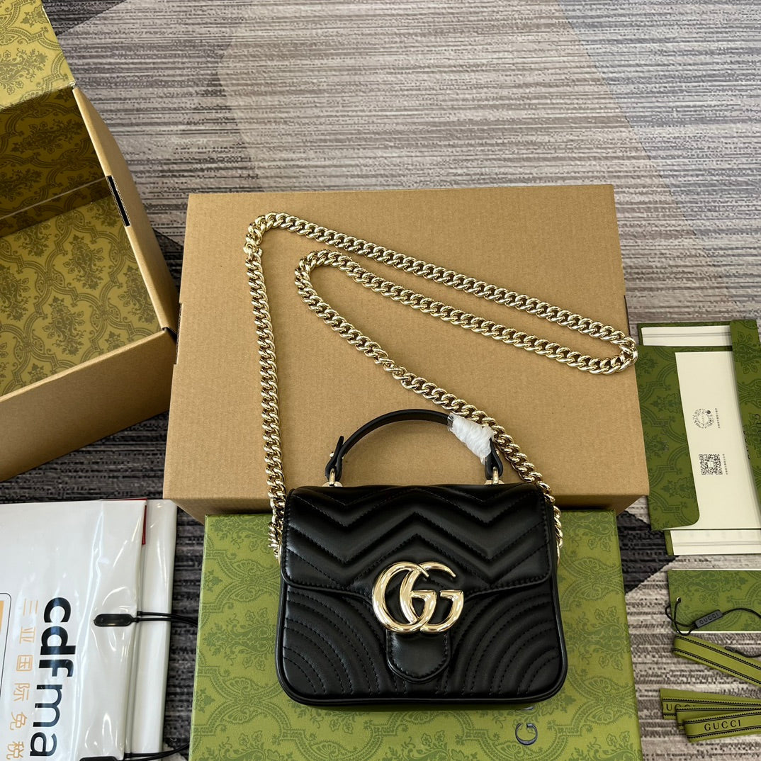 MINI SAC À MAIN GG MARMONT 13 EN CUIR DE VEAU NOIR