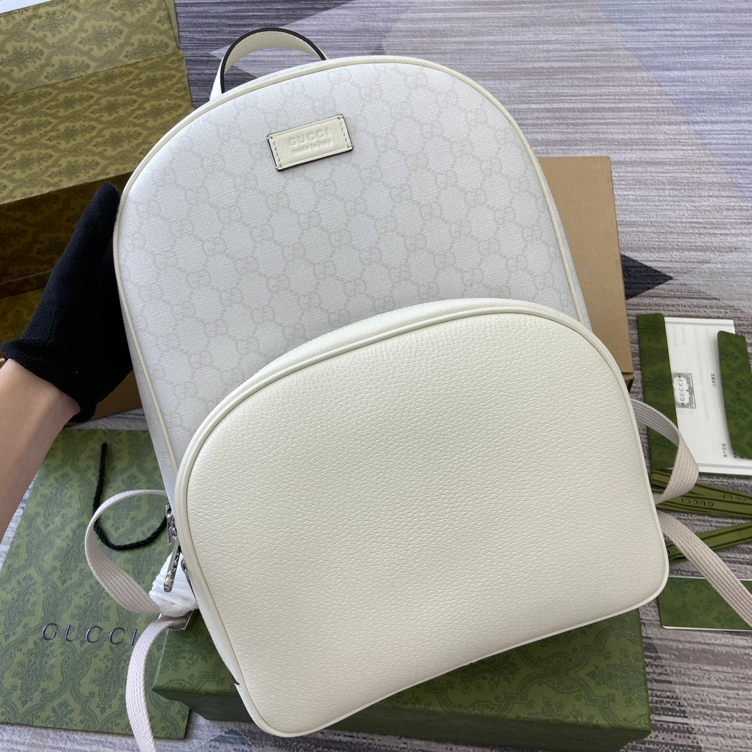 SAC À DOS MOYEN 40 GG AVEC ÉTIQUETTE EN CUIR DE VEAU BLANC ET TOILE