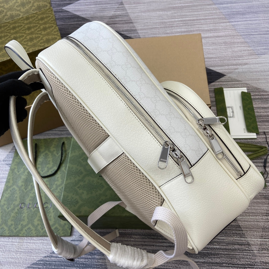 SAC À DOS MOYEN 40 GG AVEC ÉTIQUETTE EN CUIR DE VEAU BLANC ET TOILE