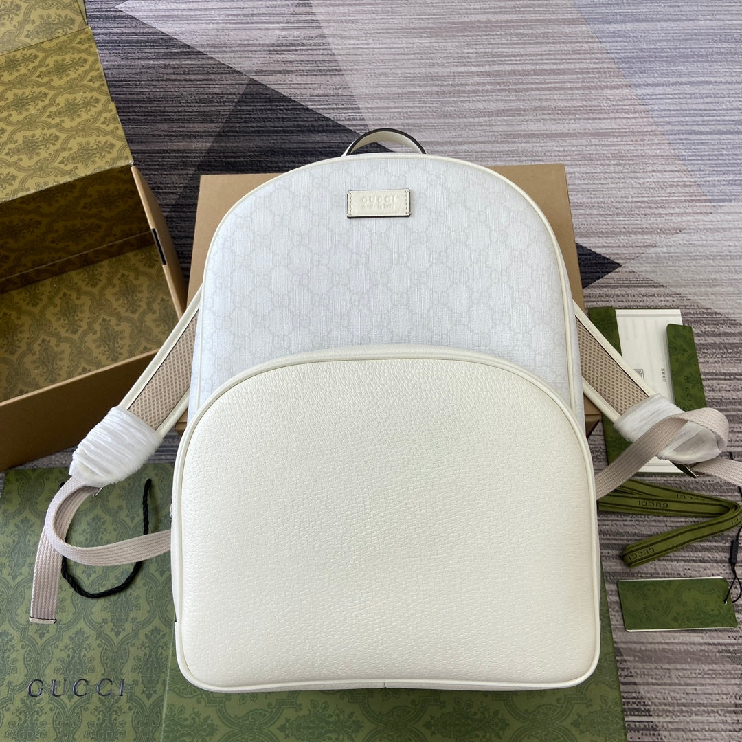 SAC À DOS MOYEN 40 GG AVEC ÉTIQUETTE EN CUIR DE VEAU BLANC ET TOILE