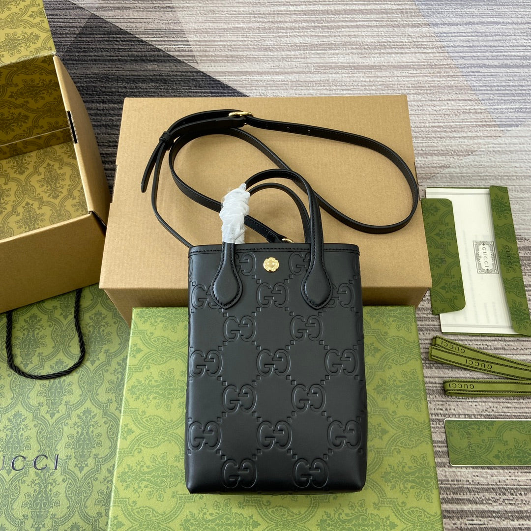 SAC GG 20 SUPER MINI AVEC BANDOULIÈRE EN CUIR DE VEAU NOIR