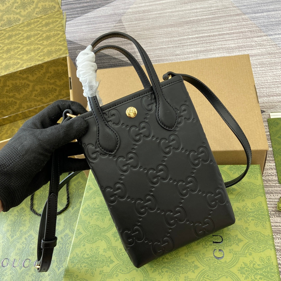 SAC GG 20 SUPER MINI AVEC BANDOULIÈRE EN CUIR DE VEAU NOIR