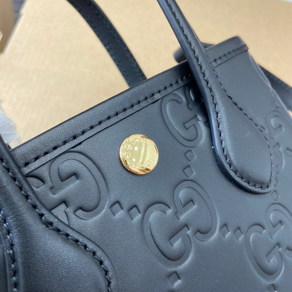 SAC GG 20 SUPER MINI AVEC BANDOULIÈRE EN CUIR DE VEAU NOIR