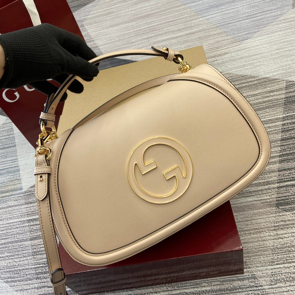 ブロンディ ミディアム ショルダーバッグ 32インチ ベージュ カーフスキン ゴールド金具