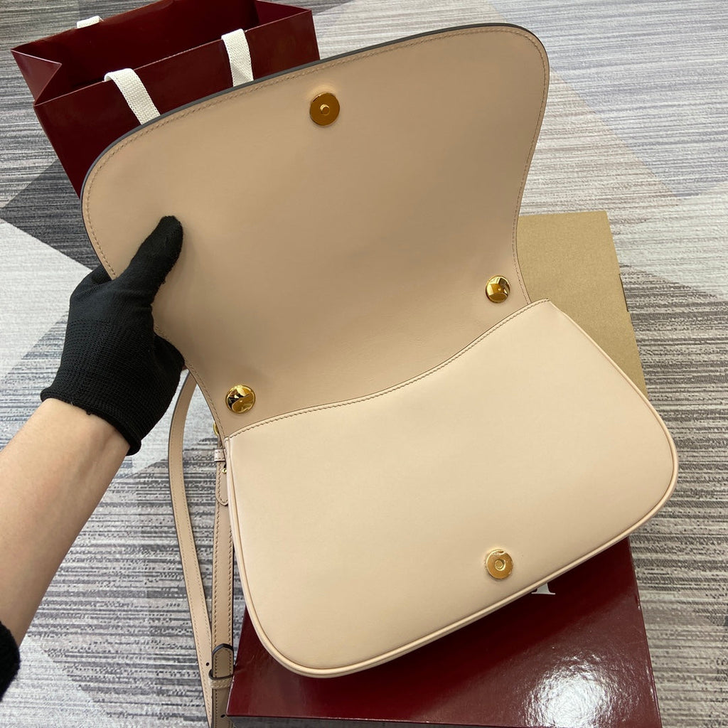ブロンディ ミディアム ショルダーバッグ 32インチ ベージュ カーフスキン ゴールド金具