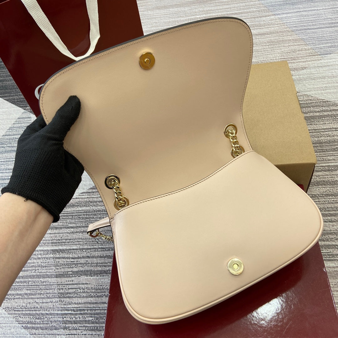 ブロンディ スモール ショルダーバッグ 26インチ ベージュ カーフスキン ゴールド金具