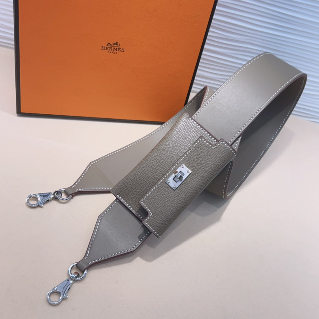 KELLY POCKET 50MM GRIS EPSOM QUINCAILLERIE ARGENTÉE BANDOULIÈRE 