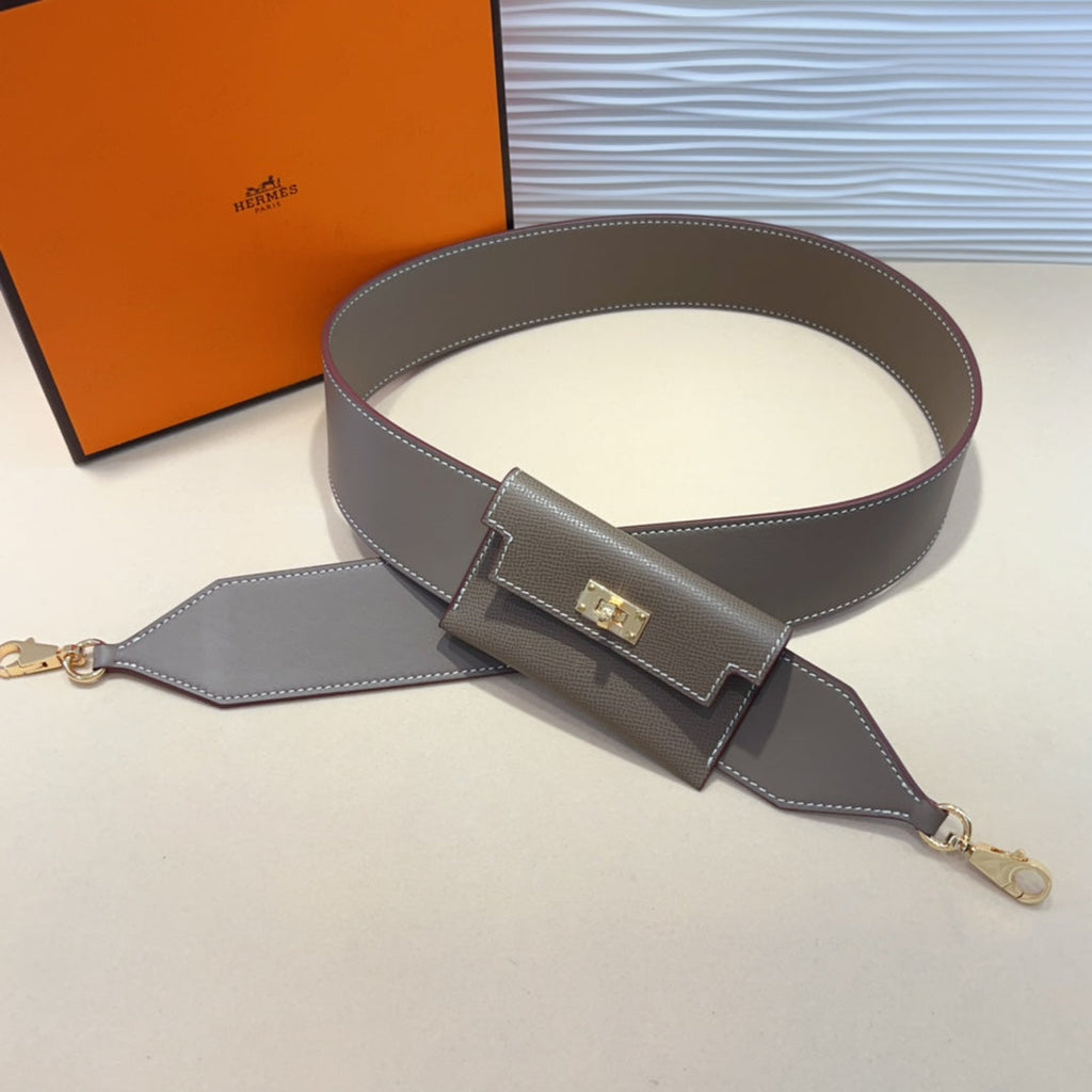 KELLY POCKET 50MM GREY EPSOM GOLD HARDWARE SHOULDER STRAP