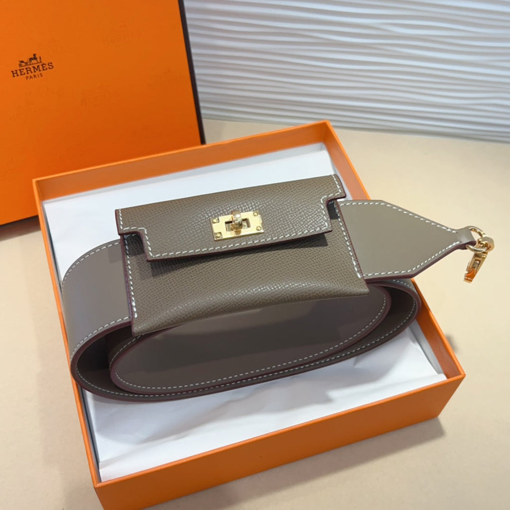 KELLY POCKET 50MM GREY EPSOM GOLD HARDWARE SHOULDER STRAP