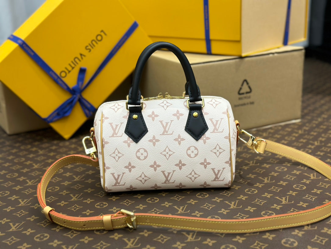 SPEEDY BANDOULIERE 20 MONOGRAM DUNE COATED CANVAS