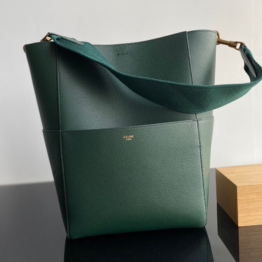 SAC SANGLE SEAU SEAU 33 CUIR DE VEAU VERT FORÊT