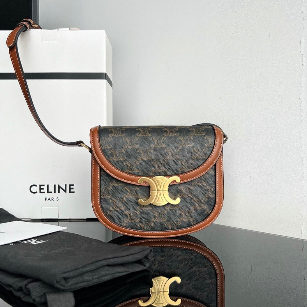 SAC À MAIN TRIOMPHE 15 EN CUIR DE VEAU MOTIF NOIR