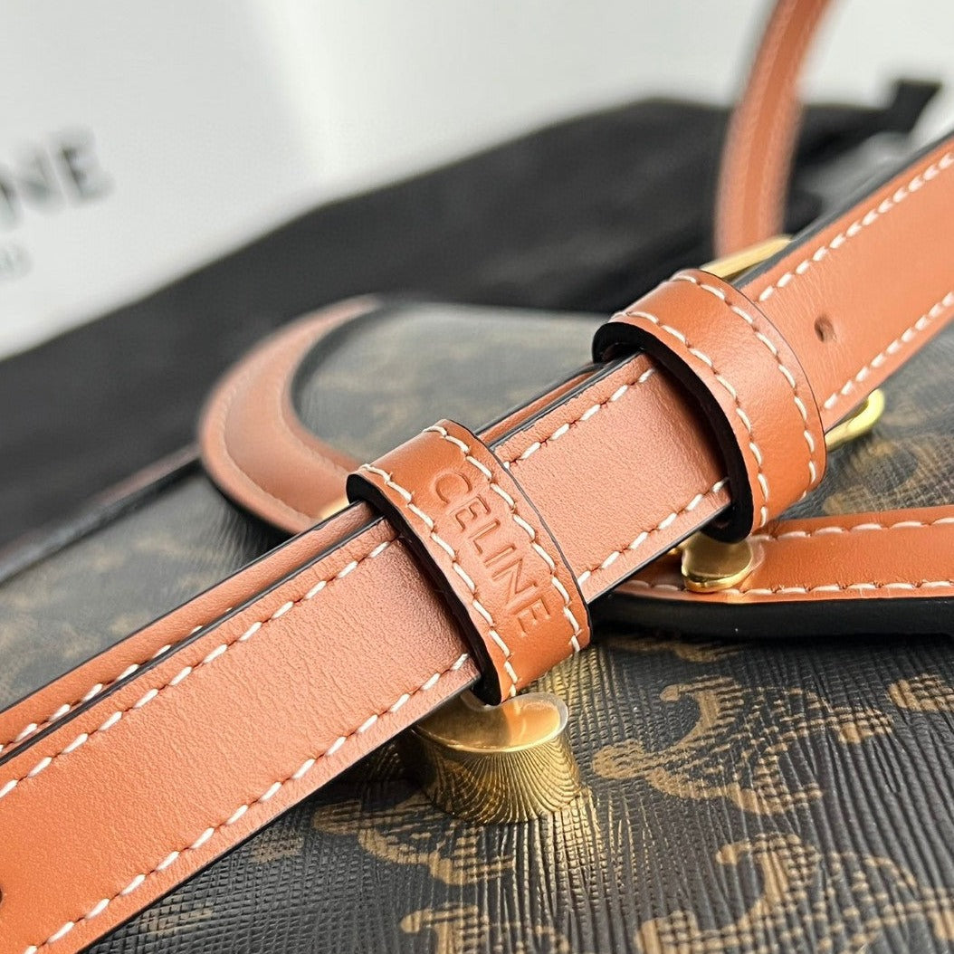 TRIOMPHE 15 BLACK PATTERN CALFSKIN HANDBAG