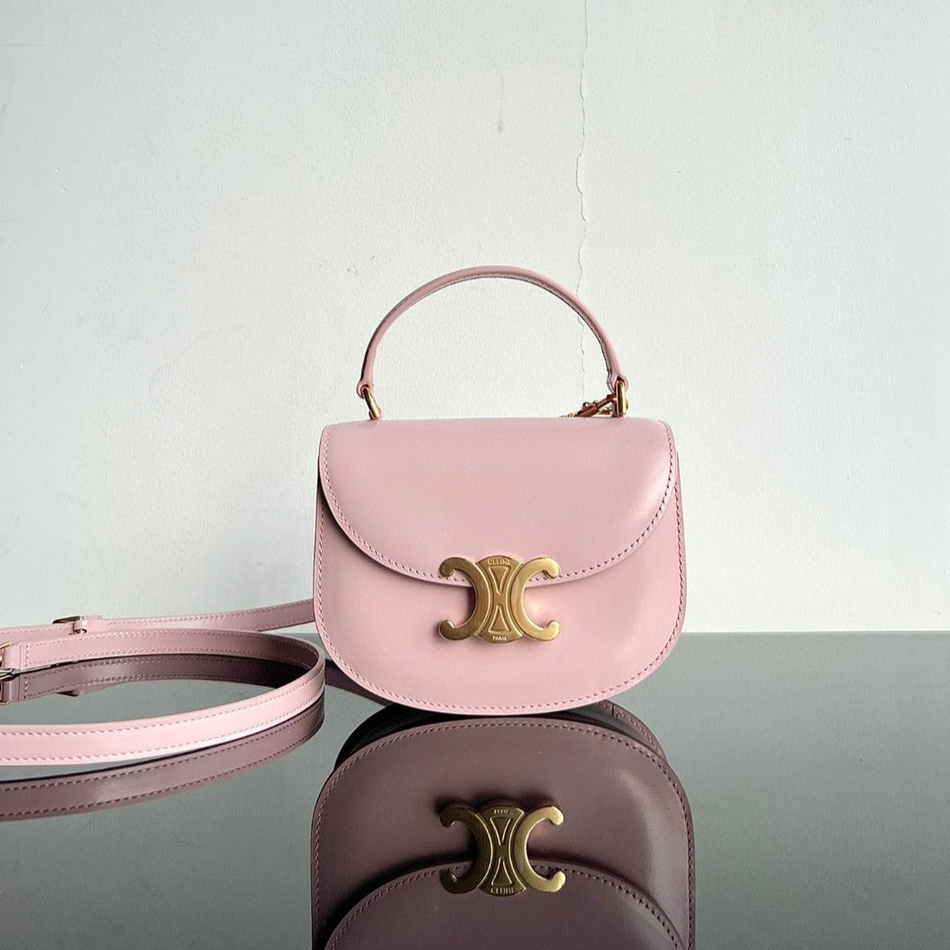 SAC À MAIN TRIOMPHE 15 EN CUIR DE VEAU ROSE PASTEL