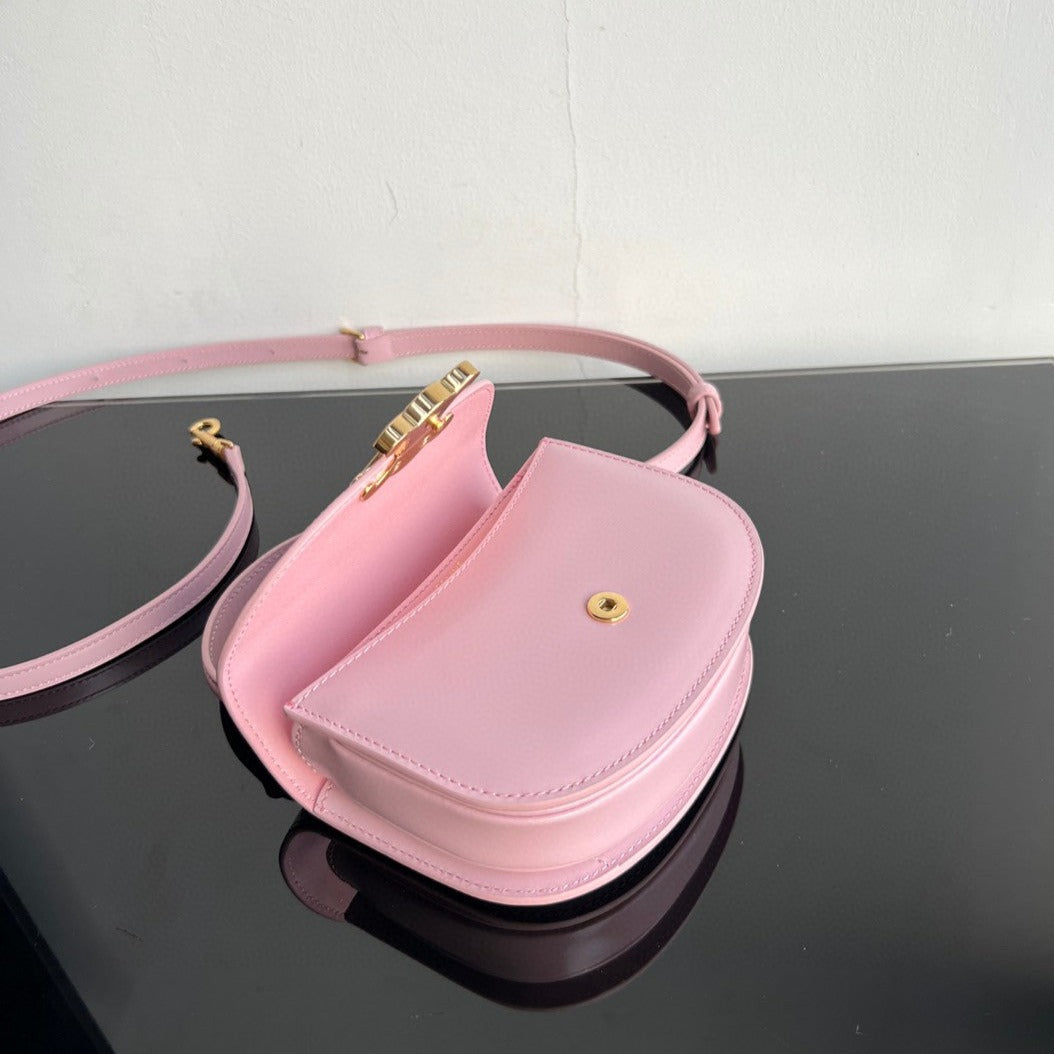 SAC À MAIN TRIOMPHE 15 EN CUIR DE VEAU ROSE PASTEL