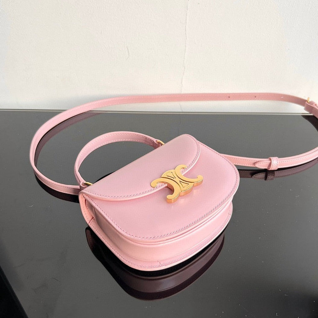 SAC À MAIN TRIOMPHE 15 EN CUIR DE VEAU ROSE PASTEL
