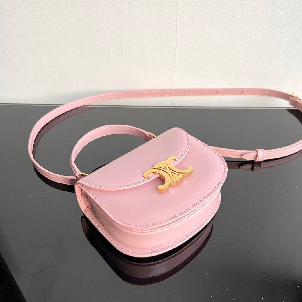 SAC À MAIN TRIOMPHE 15 EN CUIR DE VEAU ROSE PASTEL