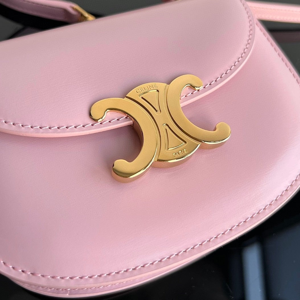 SAC À MAIN TRIOMPHE 15 EN CUIR DE VEAU ROSE PASTEL