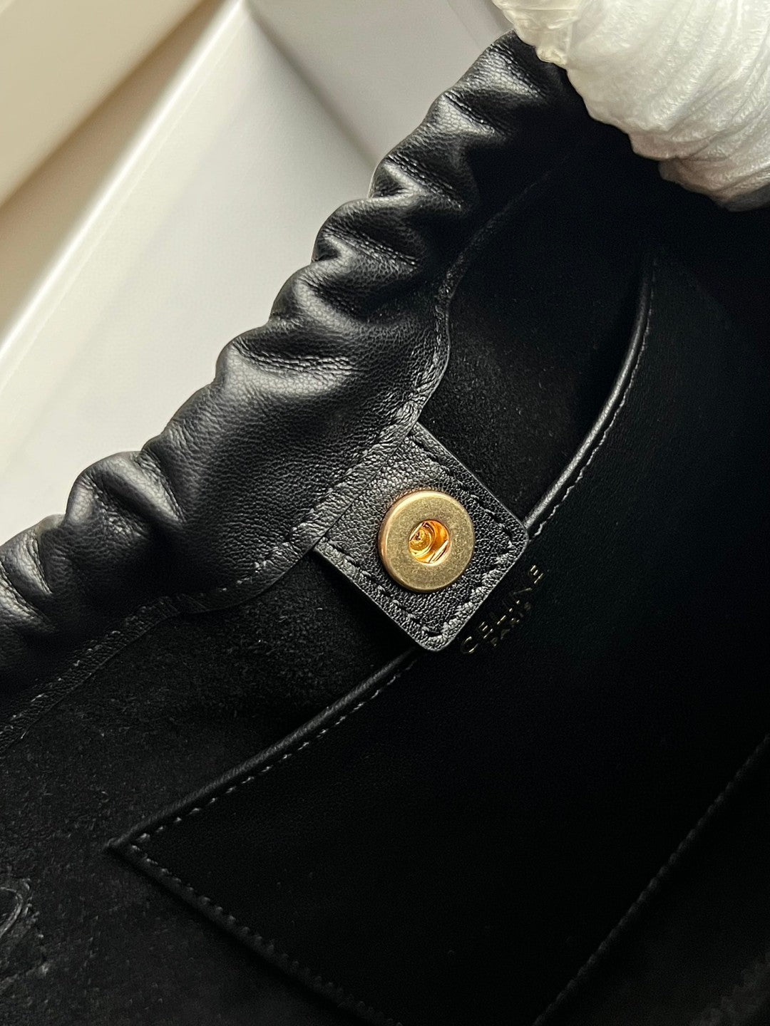 PETIT CABAS À CORDON CUIR TRIOMPHE 22 CUIR DE VEAU NOIR