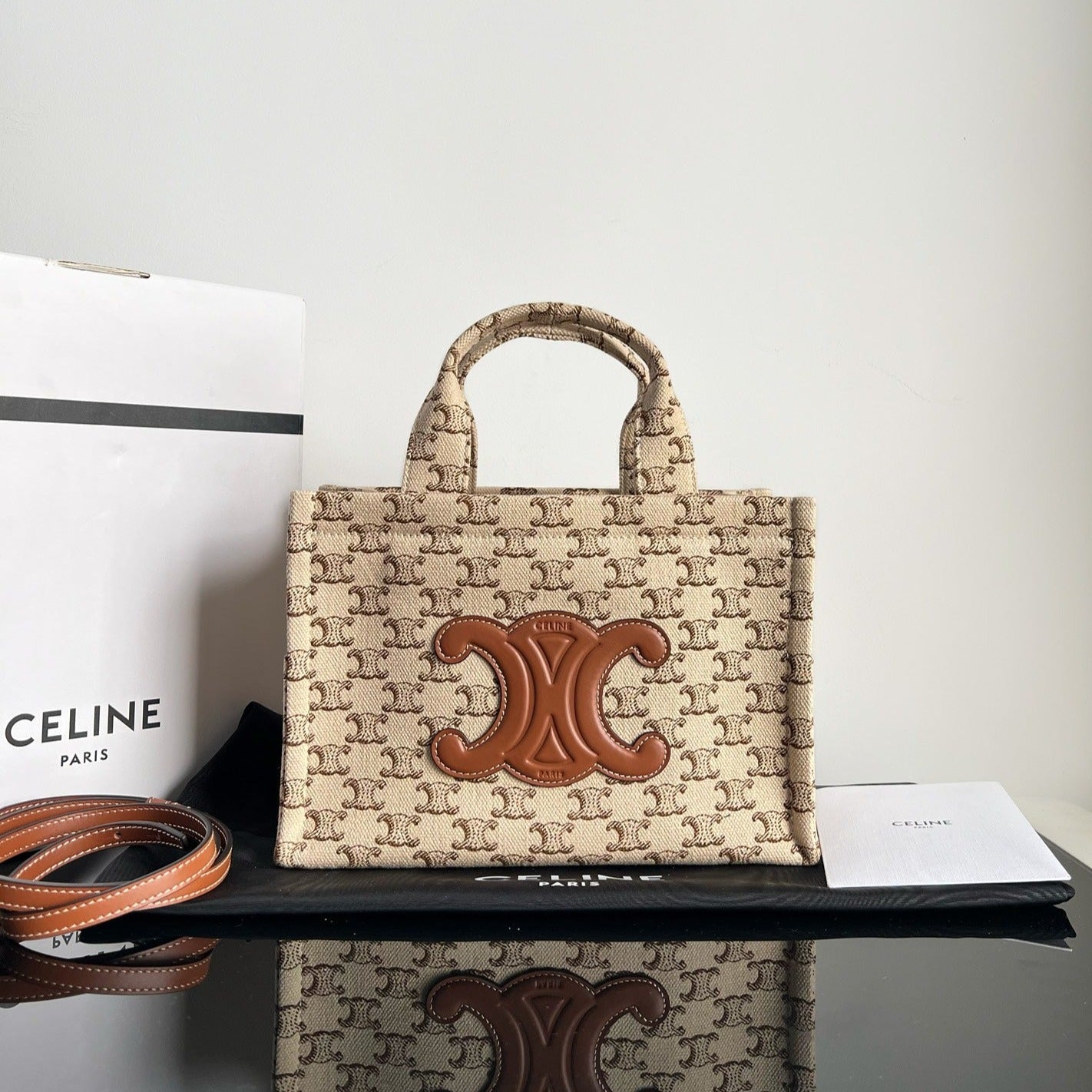 PETIT CABAS THAÏS 25,5 TOILE BEIGE CUIR DE VEAU TRIOMPHE