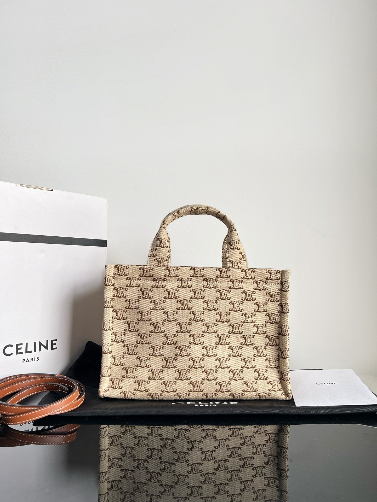 PETIT CABAS THAÏS 25,5 TOILE BEIGE CUIR DE VEAU TRIOMPHE