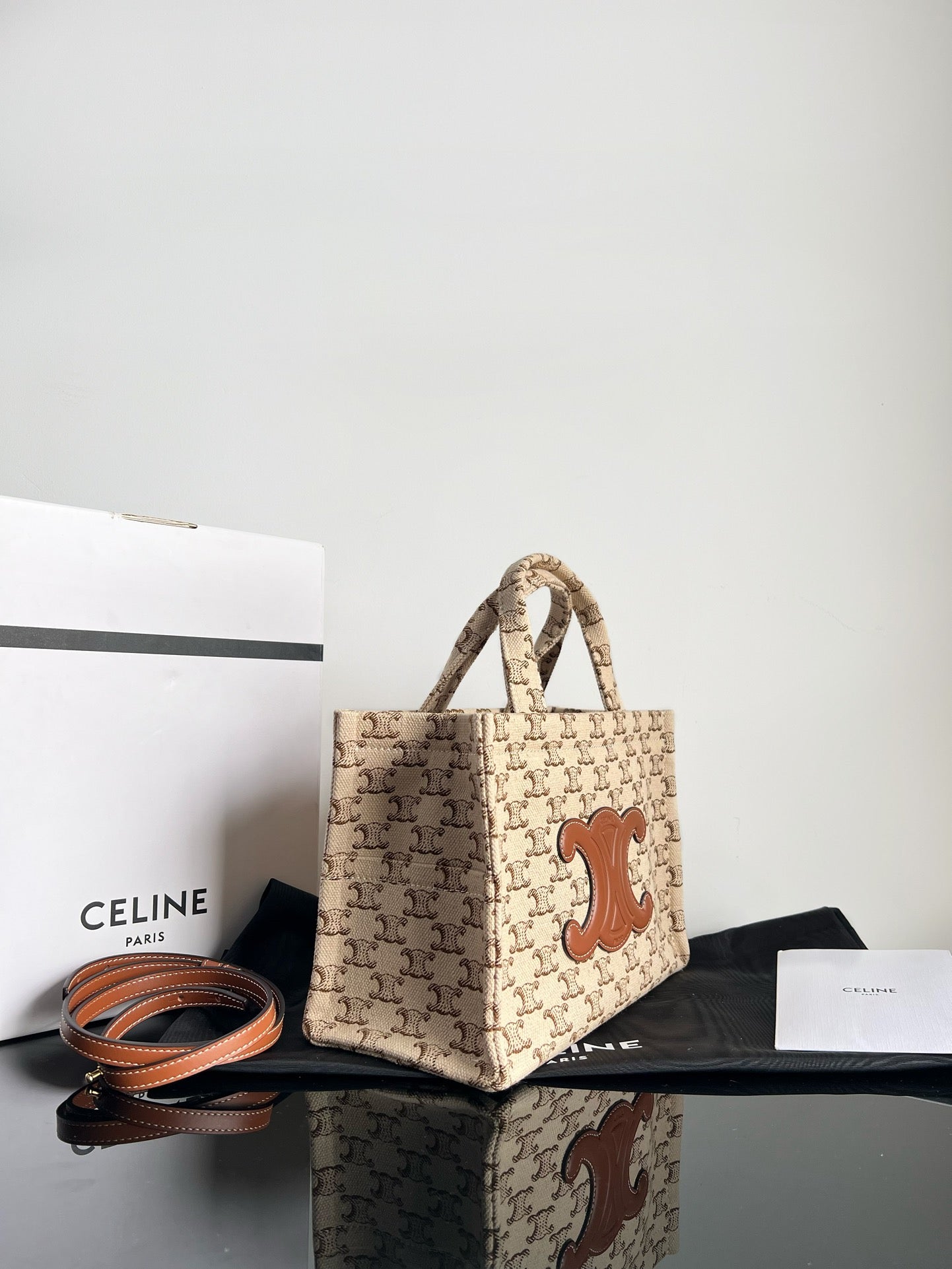 PETIT CABAS THAÏS 25,5 TOILE BEIGE CUIR DE VEAU TRIOMPHE