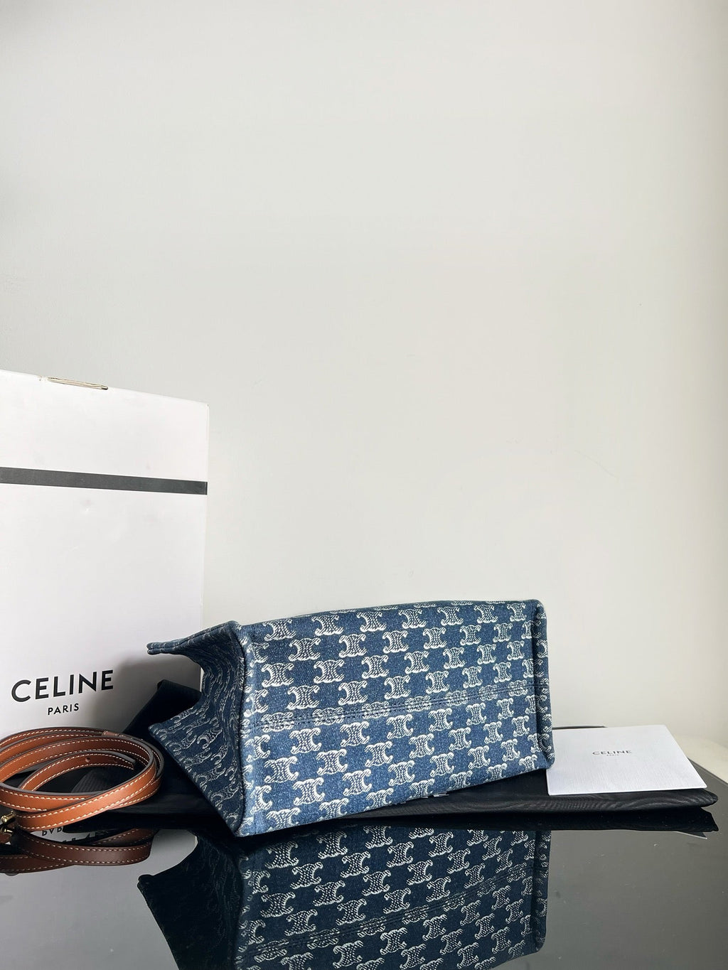 PETIT CABAS THAÏS 25,5 MONOGRAMME BLEU DENIM TRIOMPHE CUIR DE VEAU