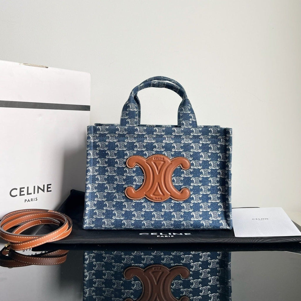 PETIT CABAS THAÏS 25,5 MONOGRAMME BLEU DENIM TRIOMPHE CUIR DE VEAU