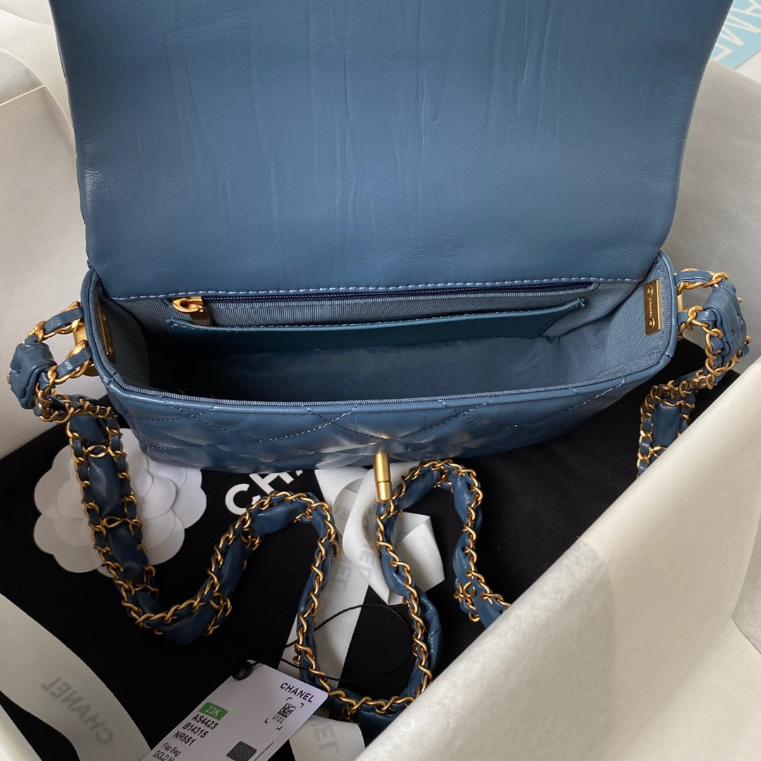 CC 23K 13,5CM STEEL BLUE CALFSKIN GOLD HARDWARE