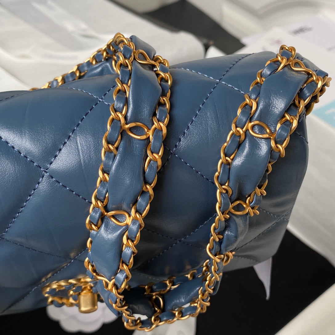 CC 23K 13,5CM STEEL BLUE CALFSKIN GOLD HARDWARE
