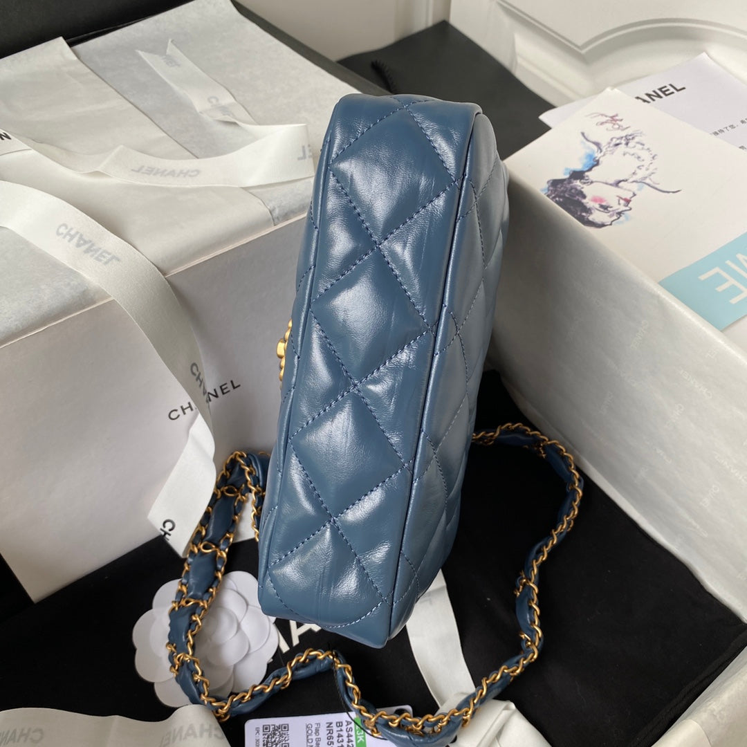 CC 23K 13,5CM STEEL BLUE CALFSKIN GOLD HARDWARE