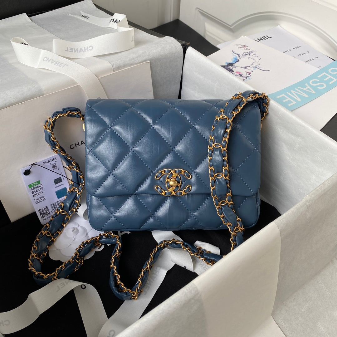 CC 23K 13,5CM STEEL BLUE CALFSKIN GOLD HARDWARE