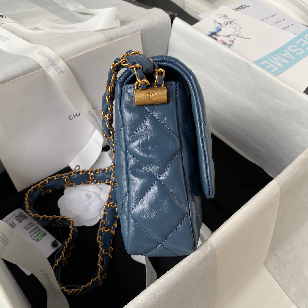 CC 23K 13,5CM ACIER BLEU CUIR DE VEAU QUINCAILLERIE OR 