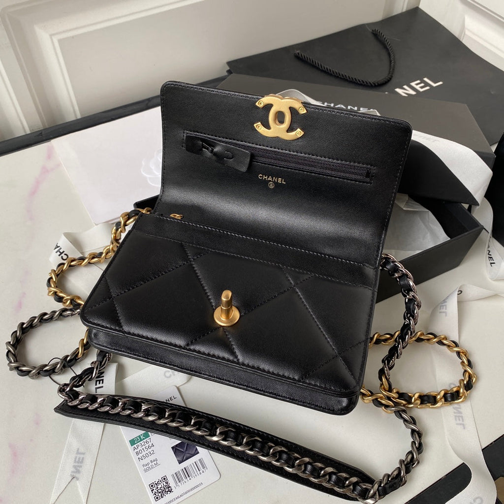 19 WOC 19CM CUIR D'AGNEAU NOIR QUINCAILLERIE OR