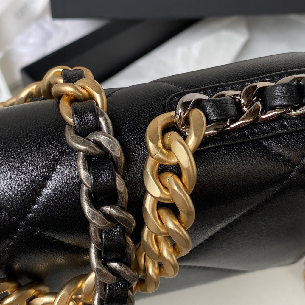 19 WOC 19CM CUIR D'AGNEAU NOIR QUINCAILLERIE OR