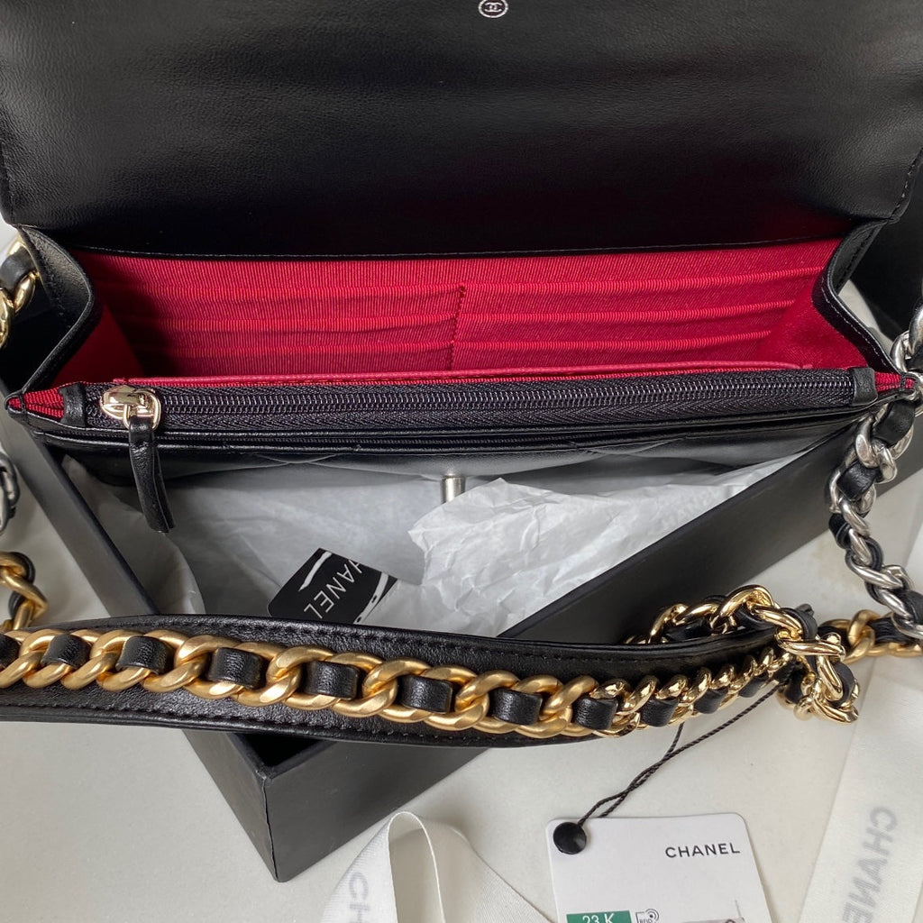19 WOC 19CM CUIR D'AGNEAU NOIR QUINCAILLERIE ARGENTÉE