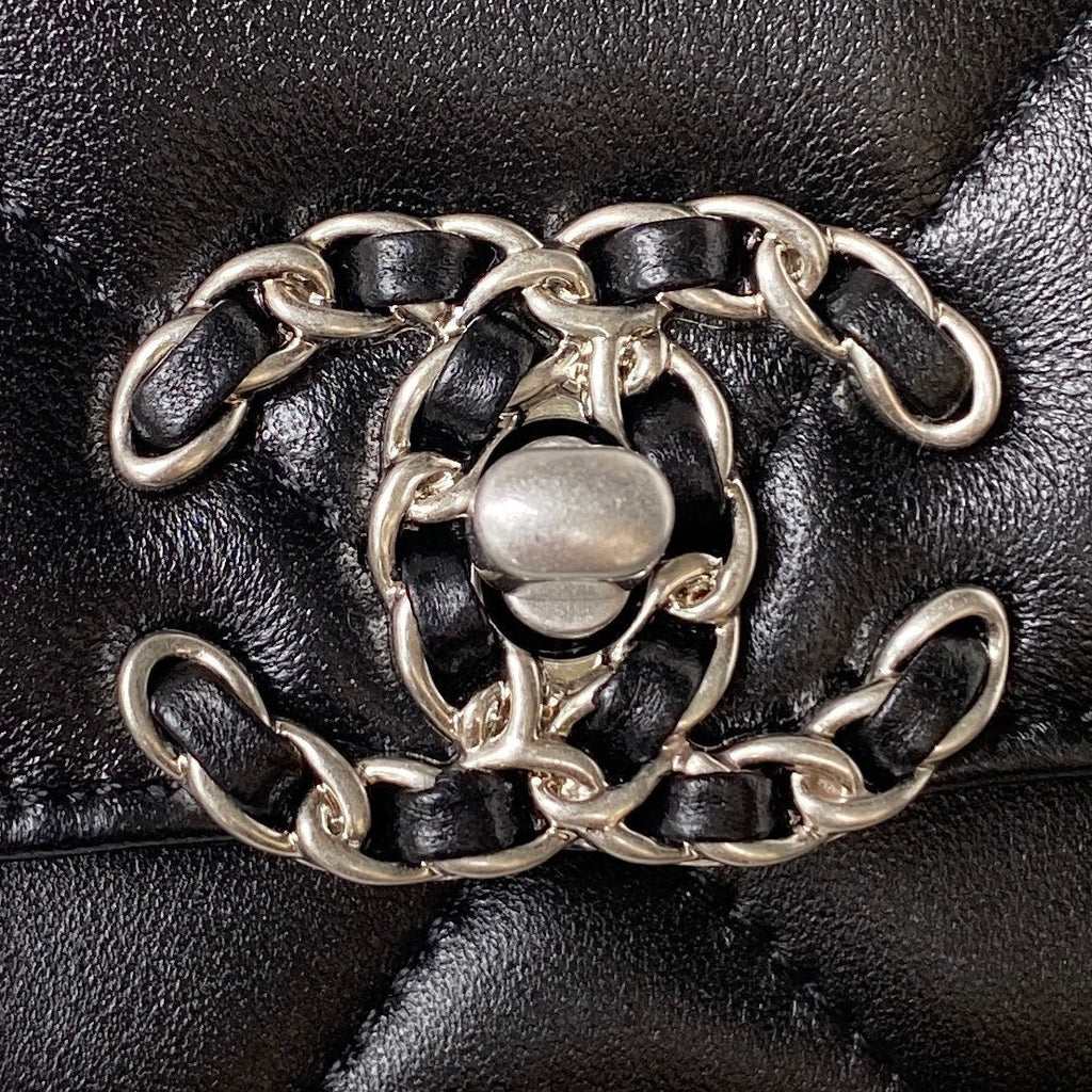 19 WOC 19CM CUIR D'AGNEAU NOIR QUINCAILLERIE ARGENTÉE