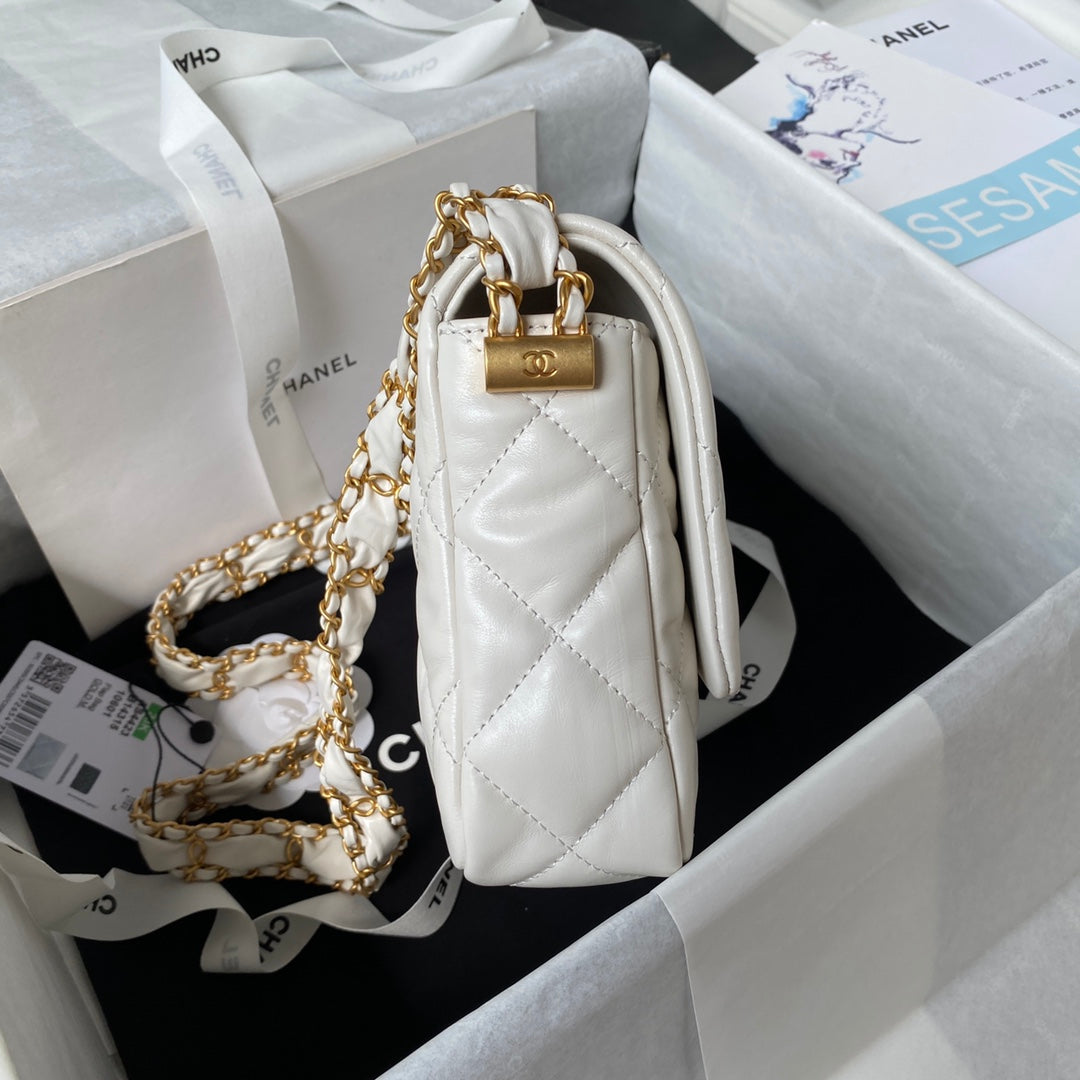 CC 23K 13,5CM CUIR DE VEAU BLANC QUINCAILLERIE OR 