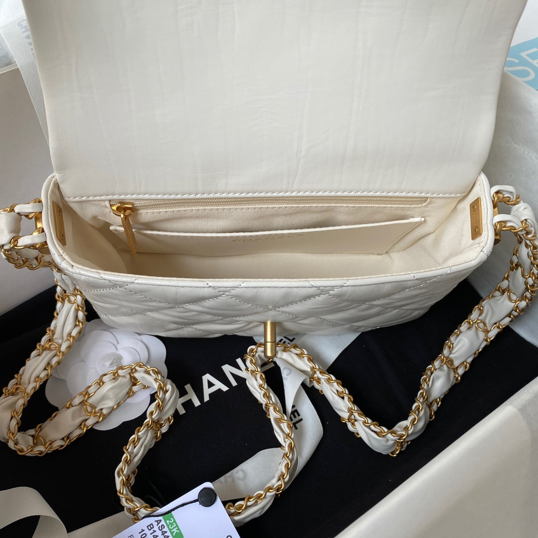 CC 23K 13,5CM CUIR DE VEAU BLANC QUINCAILLERIE OR 