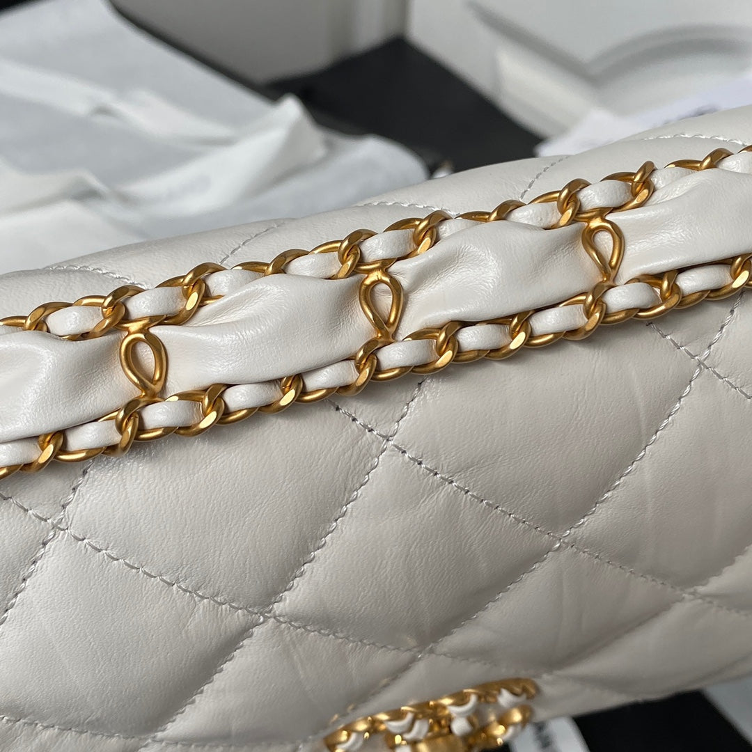 CC 23K 13,5CM CUIR DE VEAU BLANC QUINCAILLERIE OR 