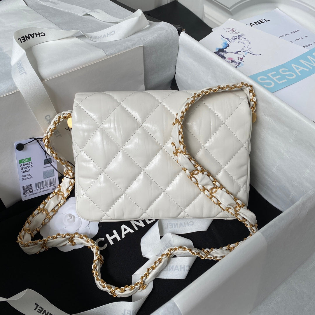 CC 23K 13,5CM CUIR DE VEAU BLANC QUINCAILLERIE OR 