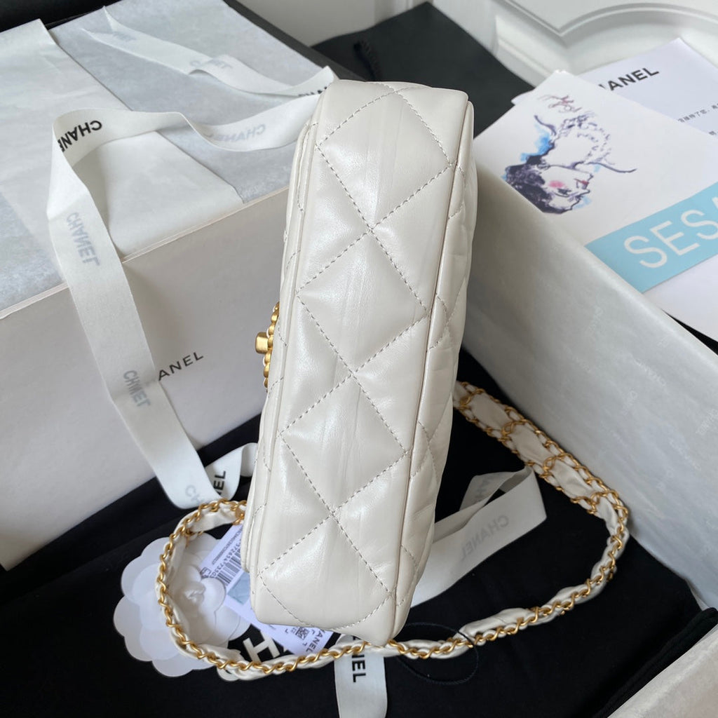 CC 23K 13,5CM CUIR DE VEAU BLANC QUINCAILLERIE OR 