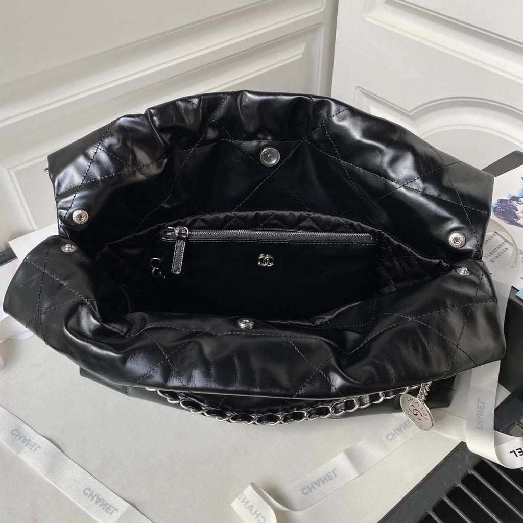 24C CC HOBO 22 BAG 45CM BLACK LAMBSKIN